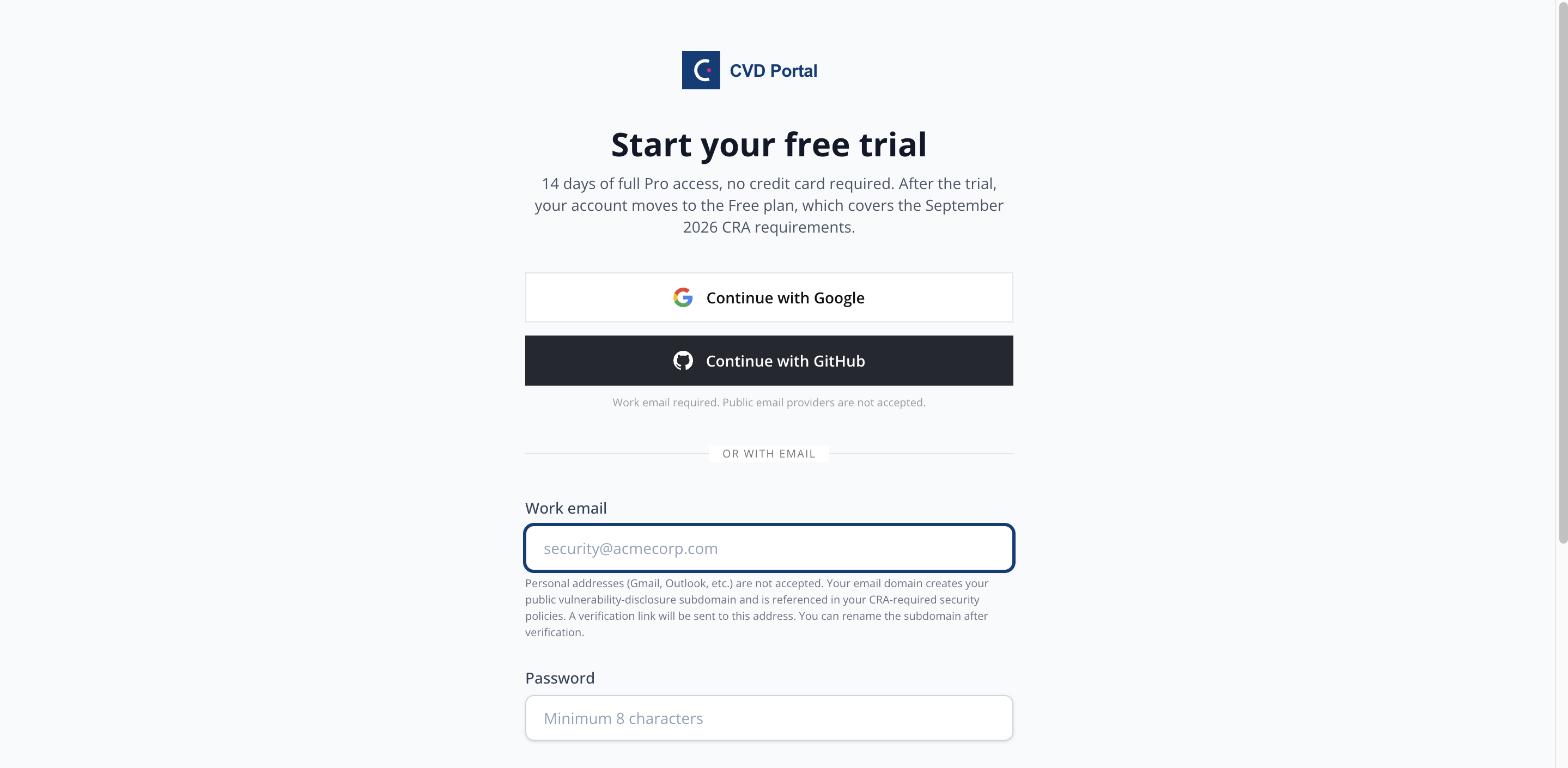 Registration screen