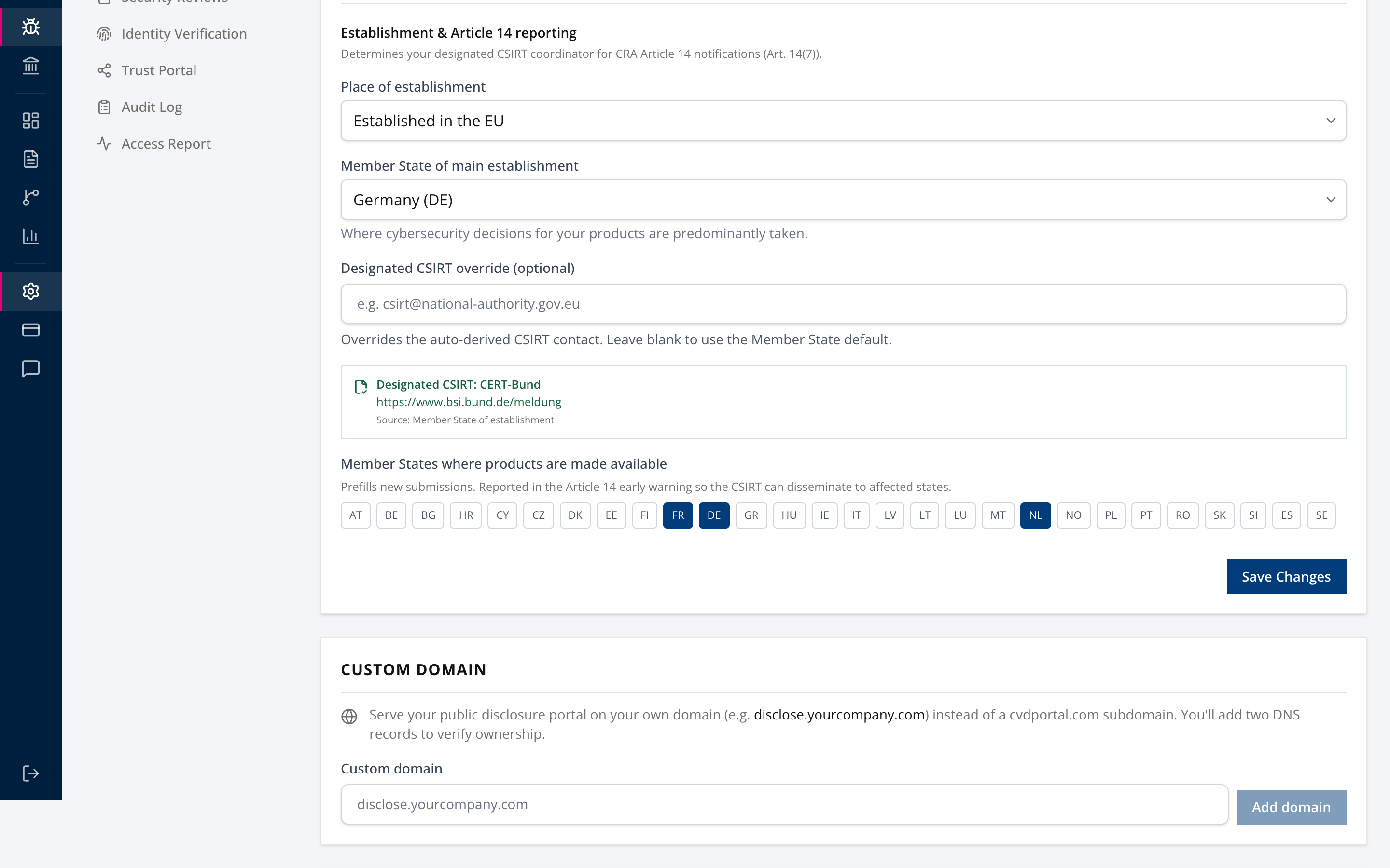 Establishment and Article 14 reporting