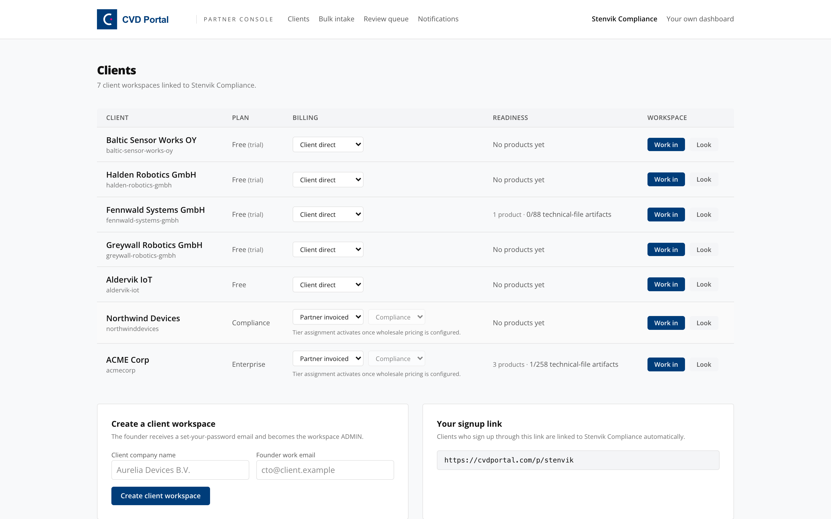 Partner console client list
