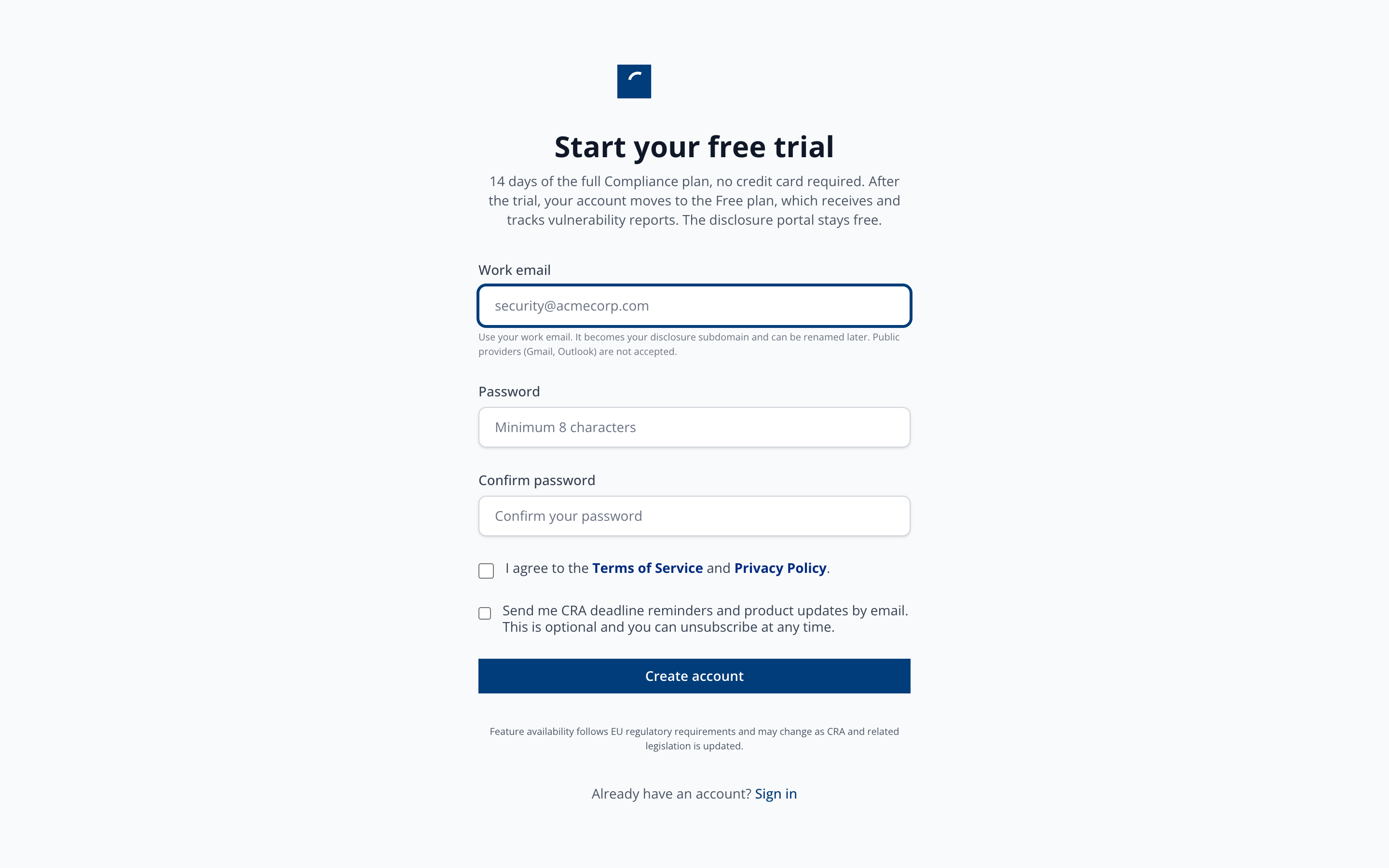 Registration screen