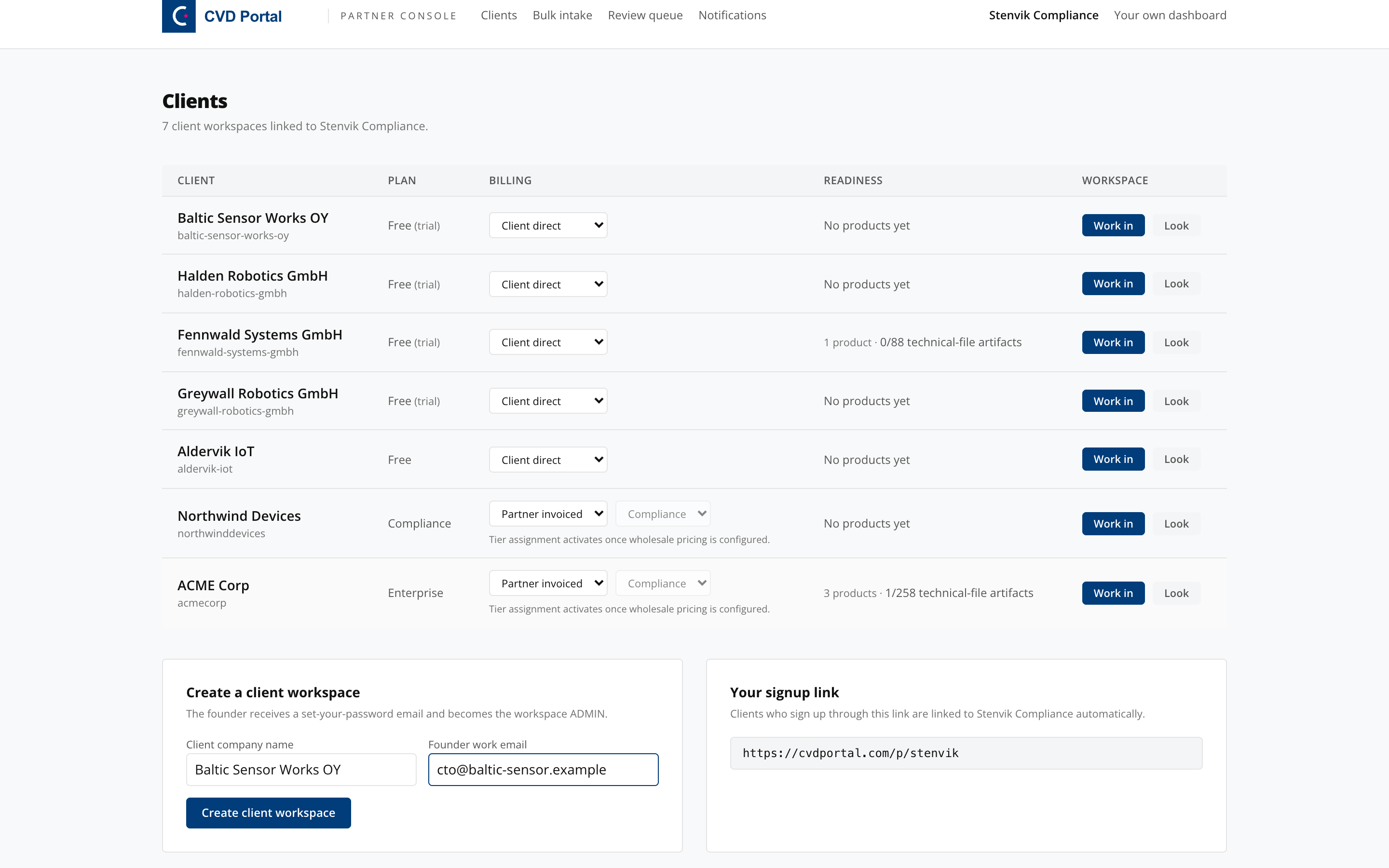 Create a client workspace with the details filled in