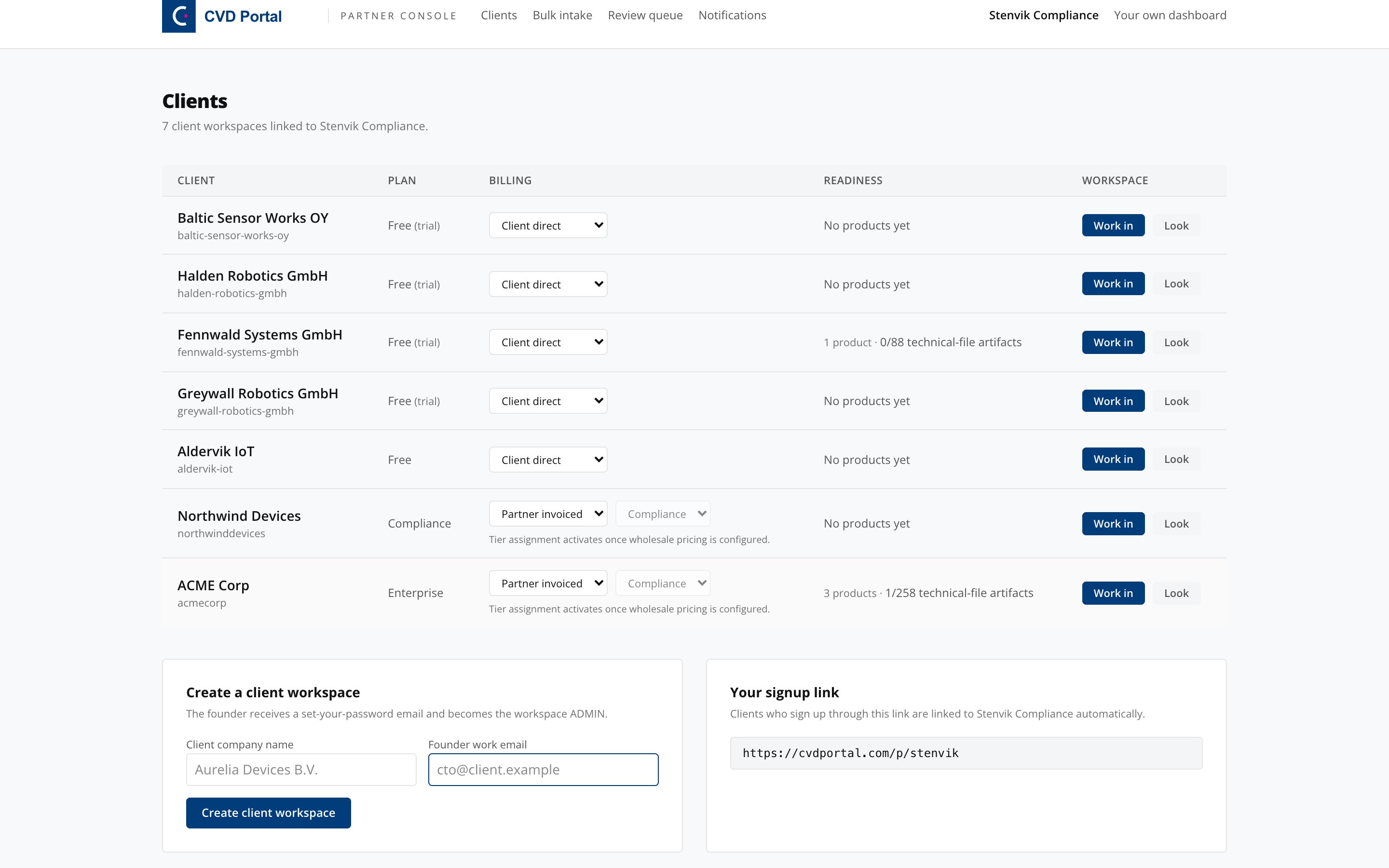 Client list after the new workspace is created
