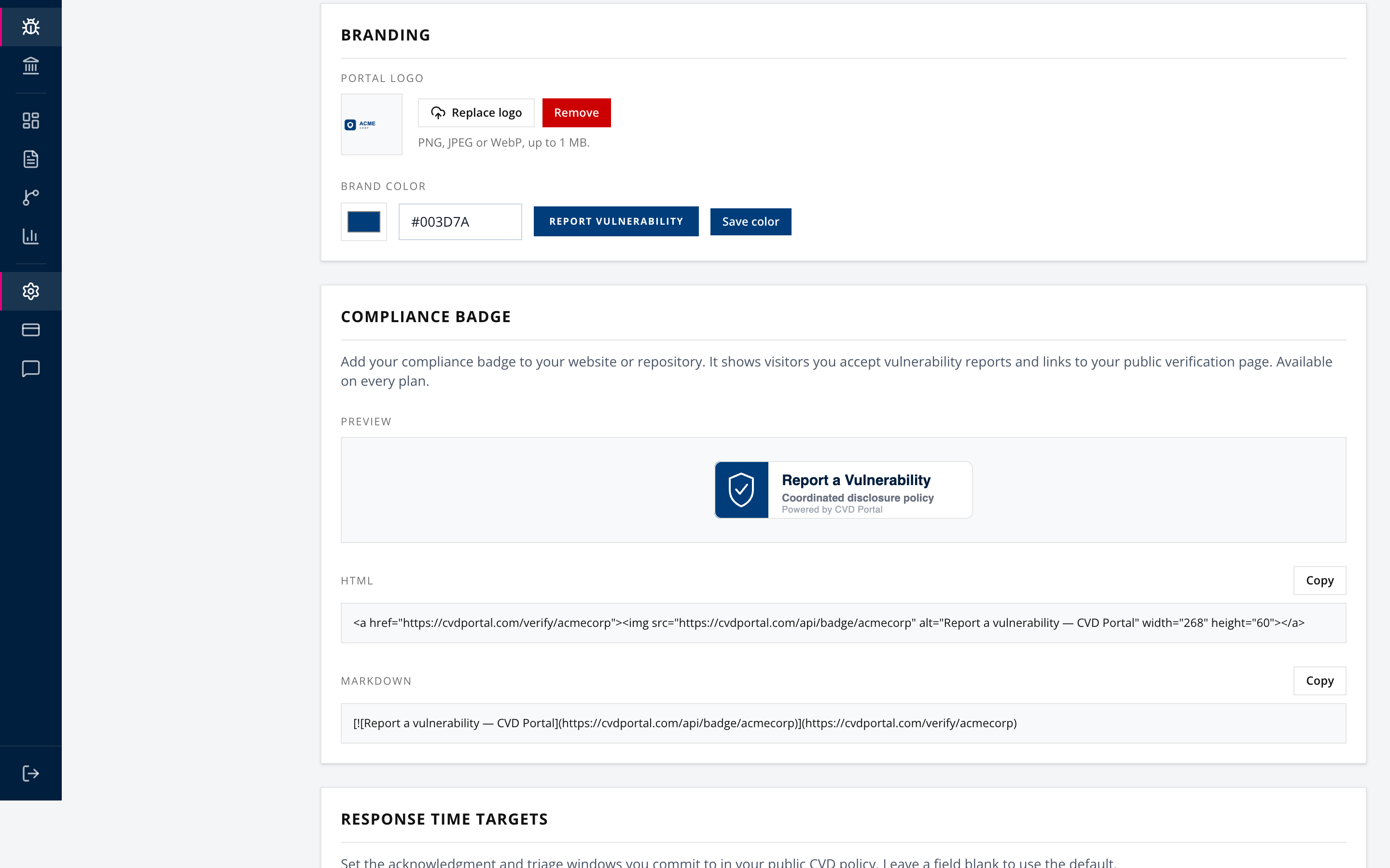 Portal branding settings