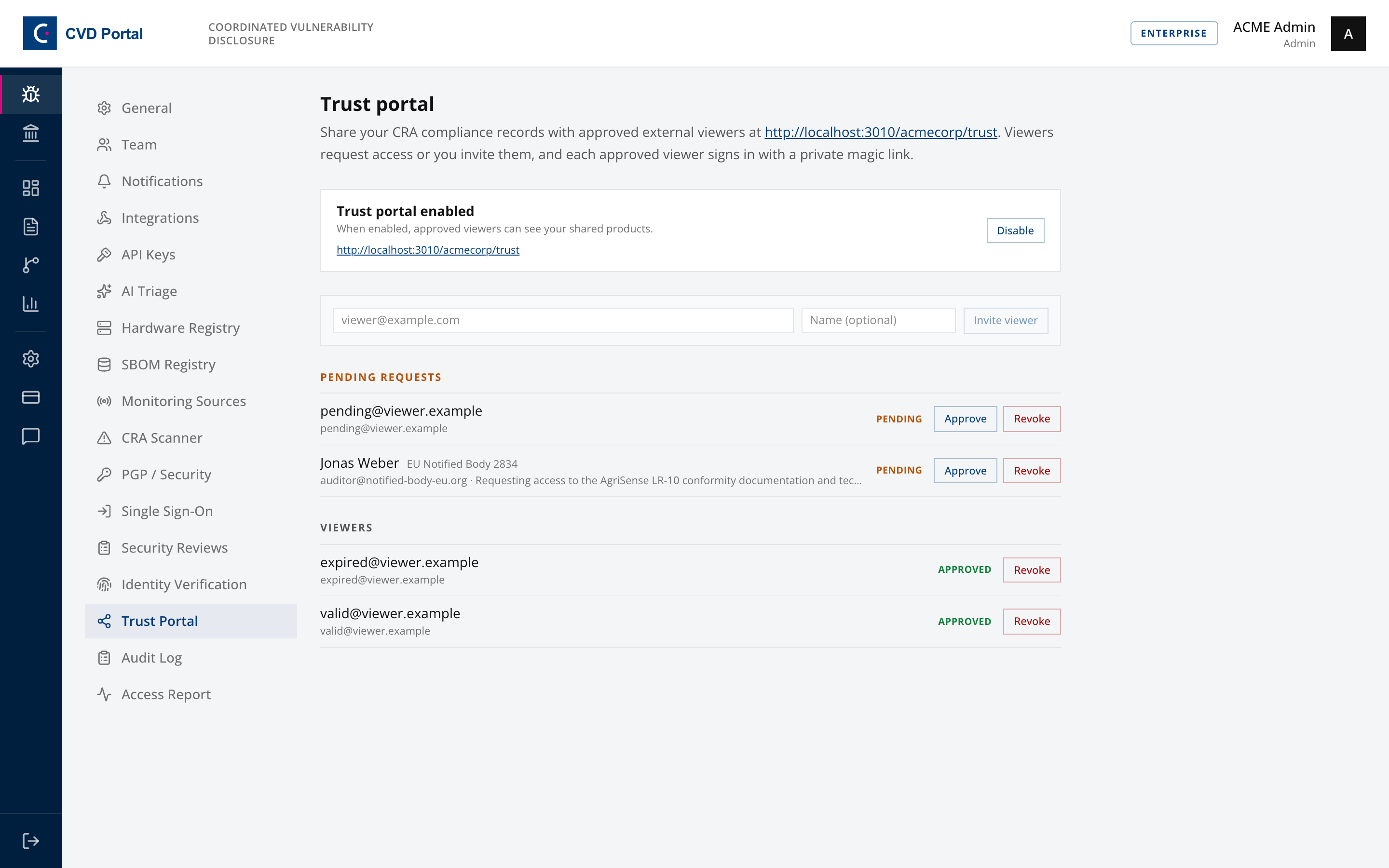 Trust portal administration