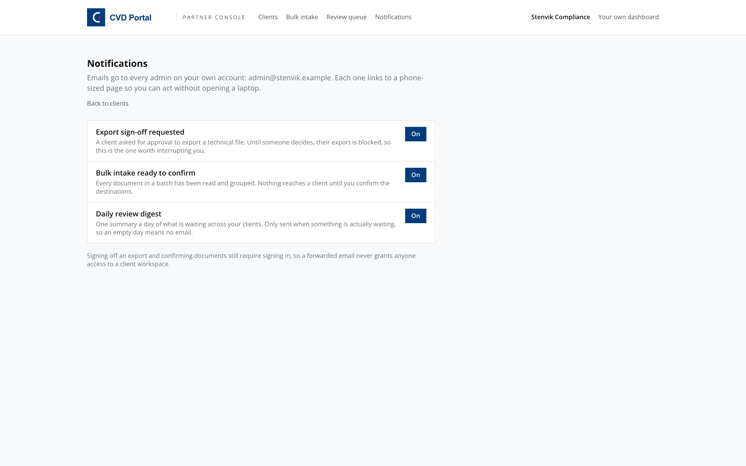 Partner notification settings