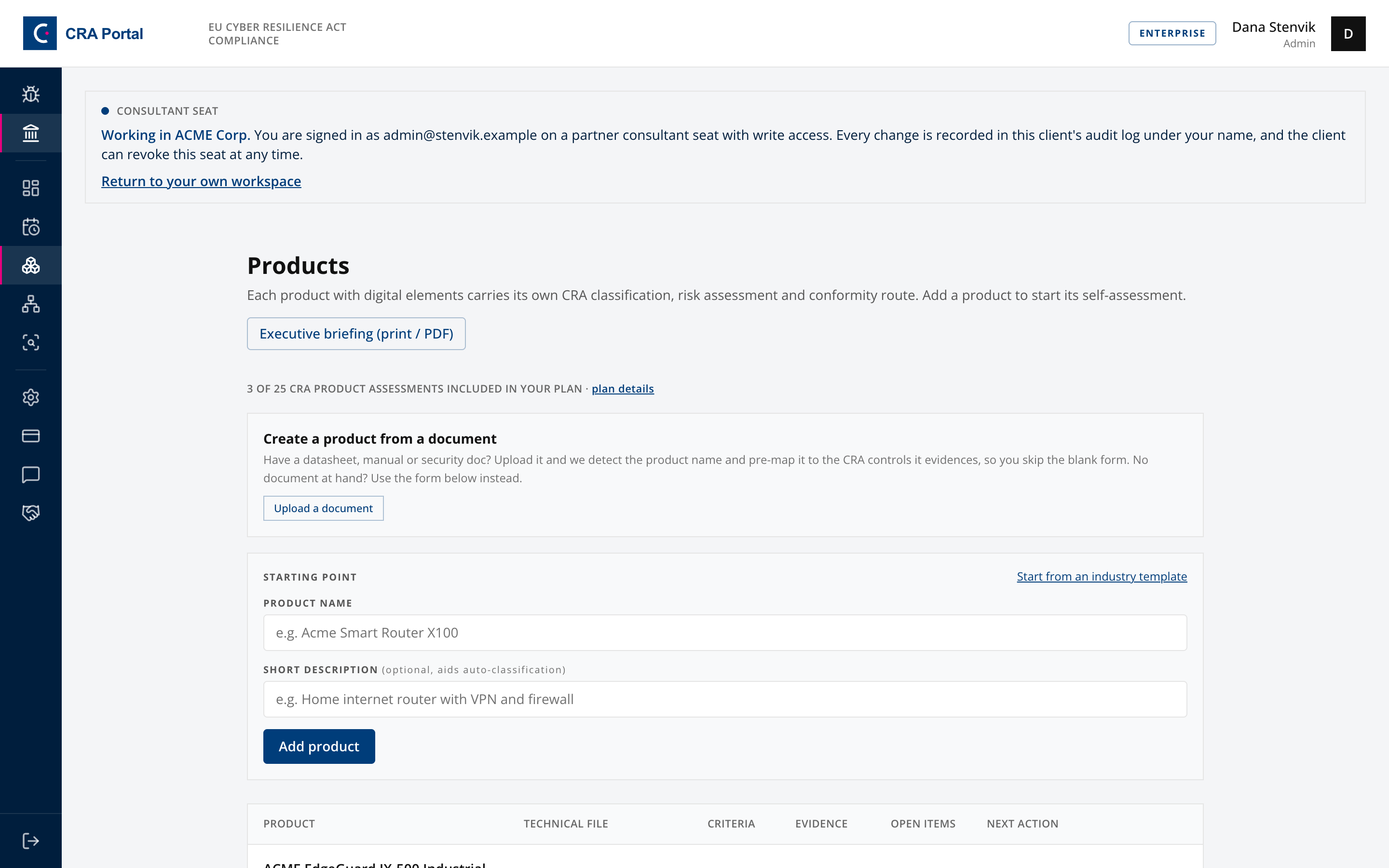 Client product list