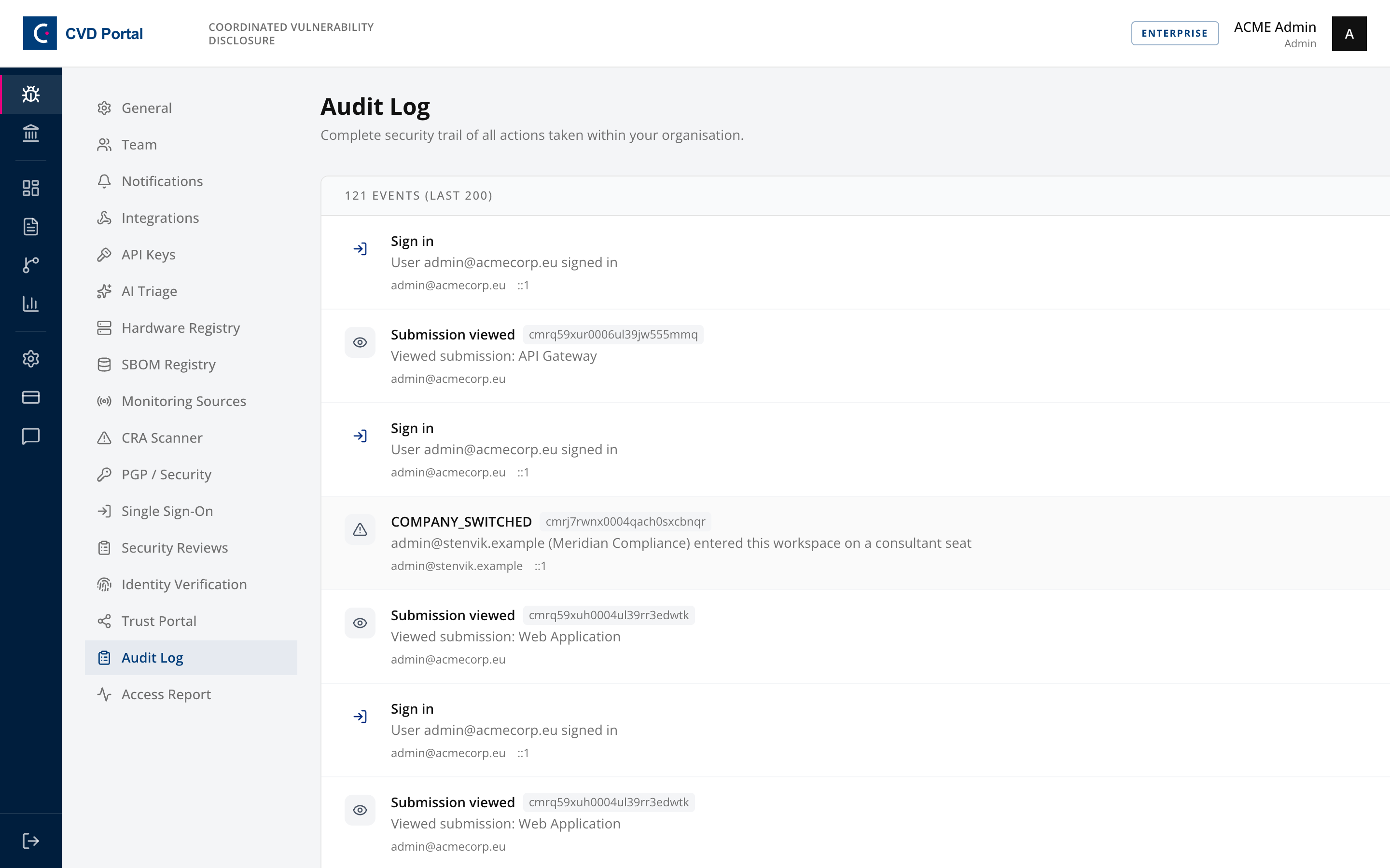 Audit log