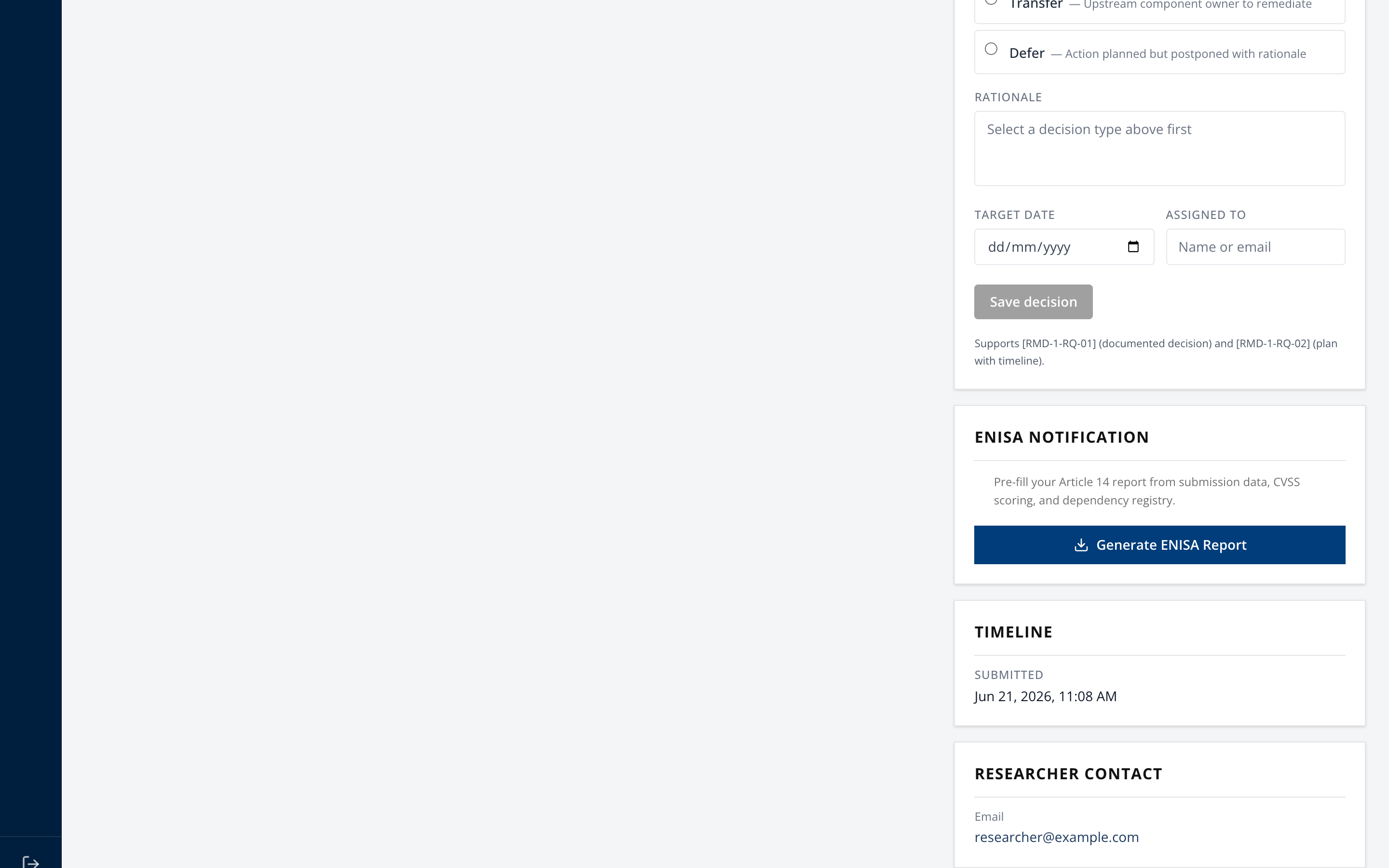 ENISA notification card